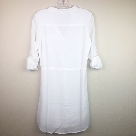 White Tunic V-Neck Waist Tie Mini Dress - Picture 3 of 8
